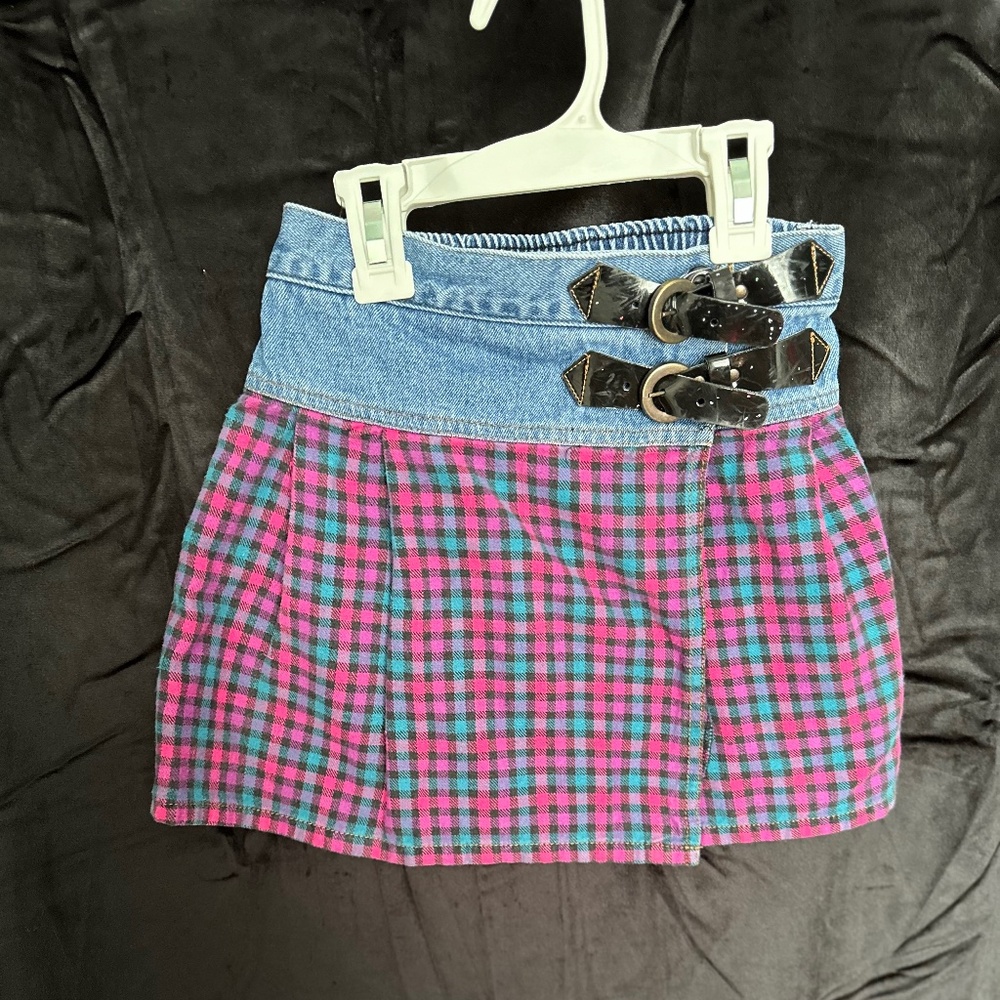 Vintage Gitano, girls plaid & denim skirt, size 5